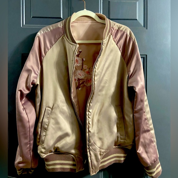 Primark Pink and Cream Embroidered Bomber Jacket - Picture 3 of 4